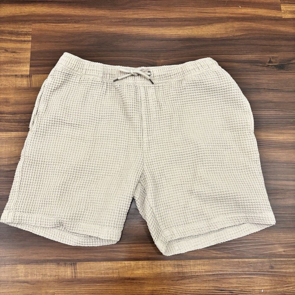Negative Space Men’s Sz Large Cream Waffle Weave Shorts Drawstring Preppy